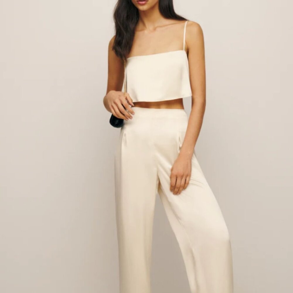 Reformation Cleo Satin Two Piece Almond sz 4 NWT never worn